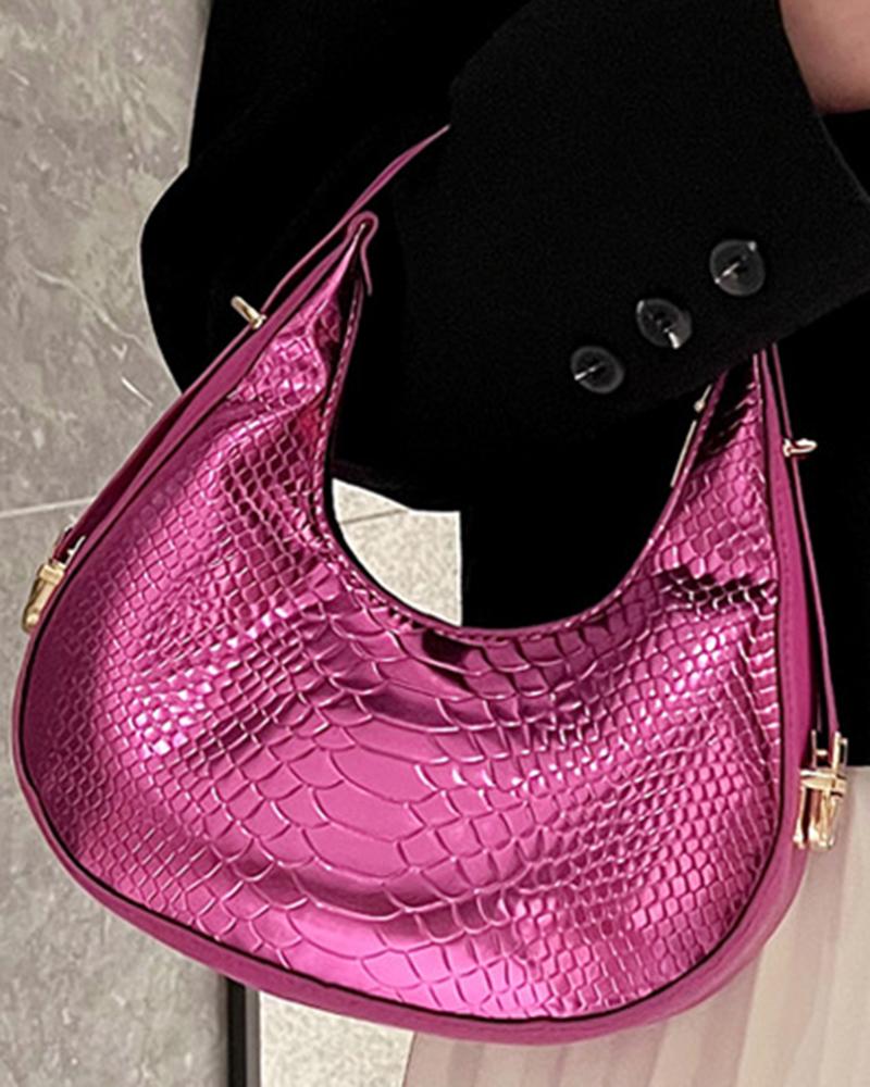 

Crocodile Fashionable Work Baguette Bag, Hot pink