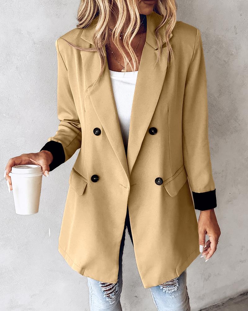 Double Breasted Notched Collar Blazer Coat