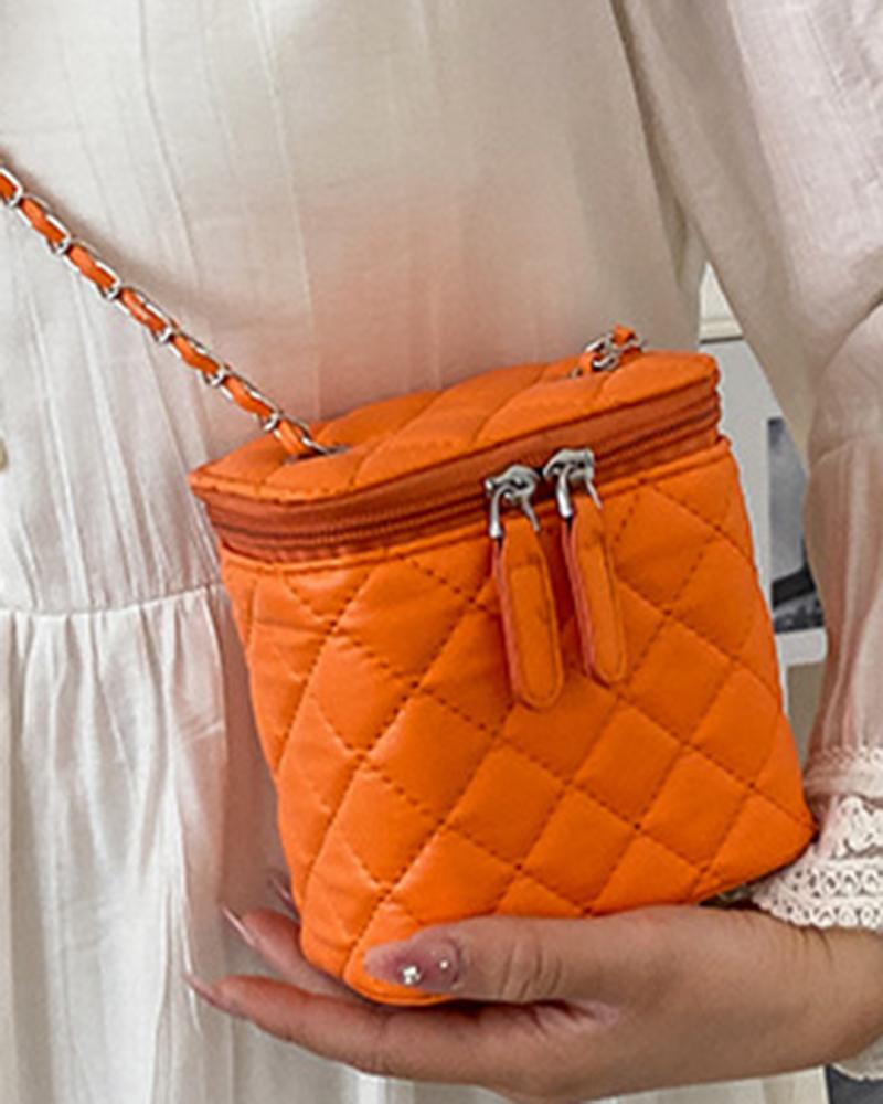 

Quilted Zipper Design Bucket Crossbody Shoulder Bag, Orange