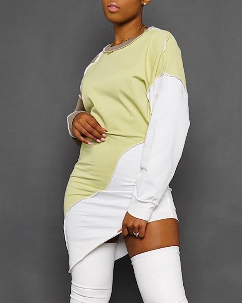 

Colorblock Long Sleeve Casual Dress, White