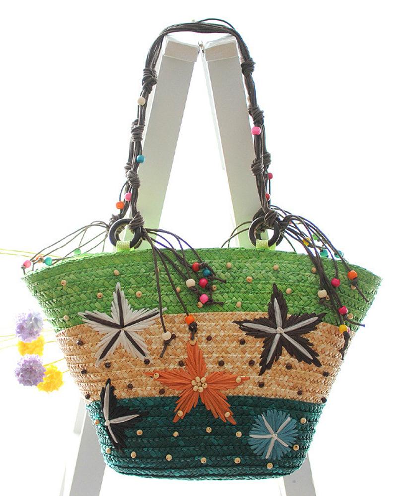 

Star Embroidered Bohemian Tote Bag, Green