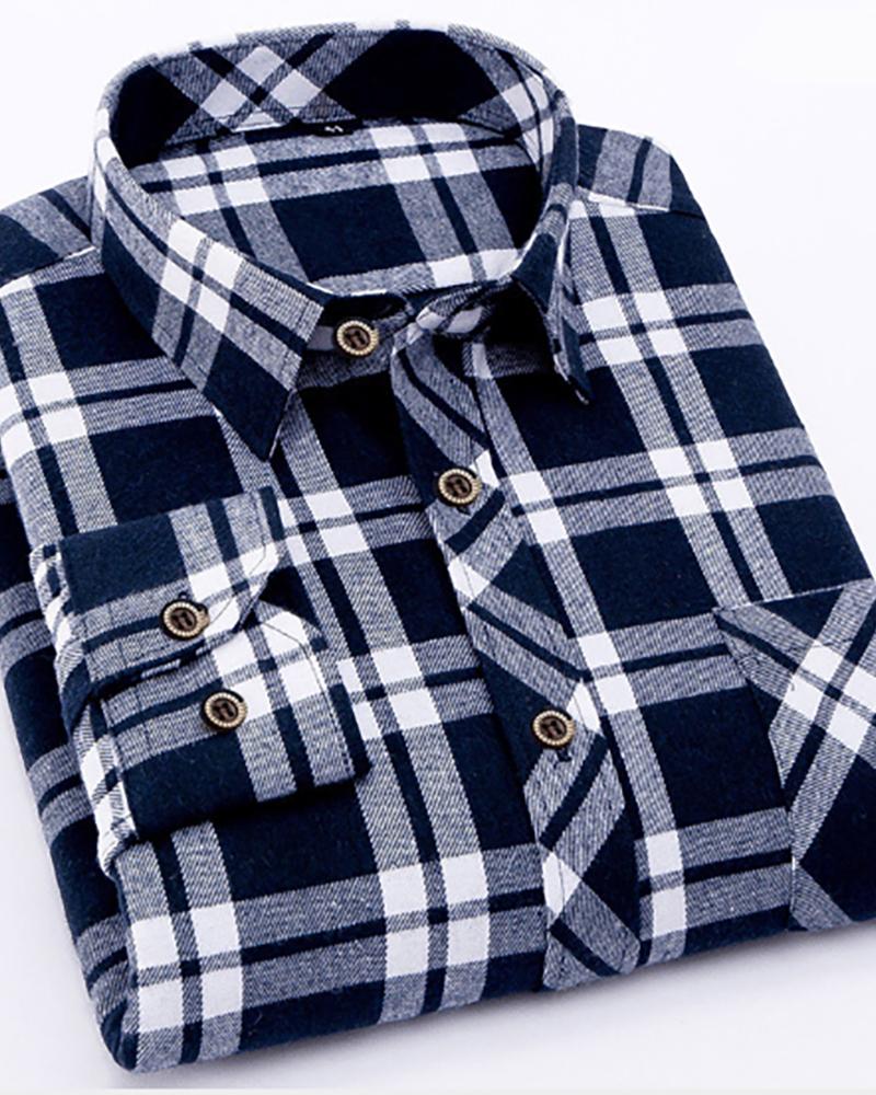 

Men Plus Size Plaid Colorblock Button Design Shirt, Black