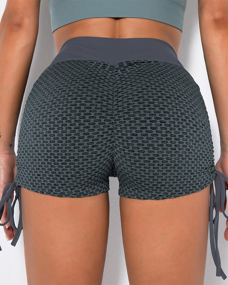 

Skinny Fishnet High Waist Skinny Sport Short Pants, Dark grey