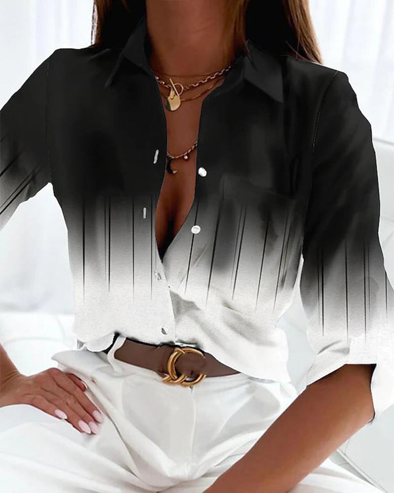 

Ombre Print Long Sleeve Button Down Shirt, White