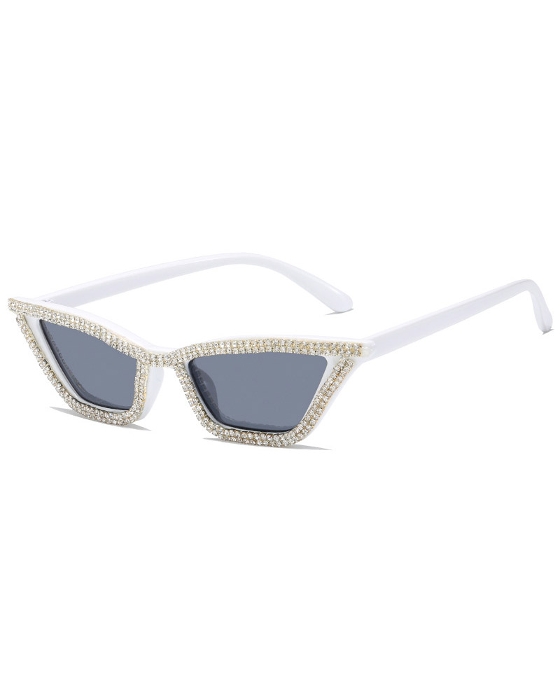

Rhinestone Cat Eye Frame Vintage Sunglasses, White