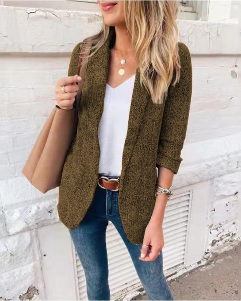

Long Sleeve Shawl Collar Blazer Coat, Coffee