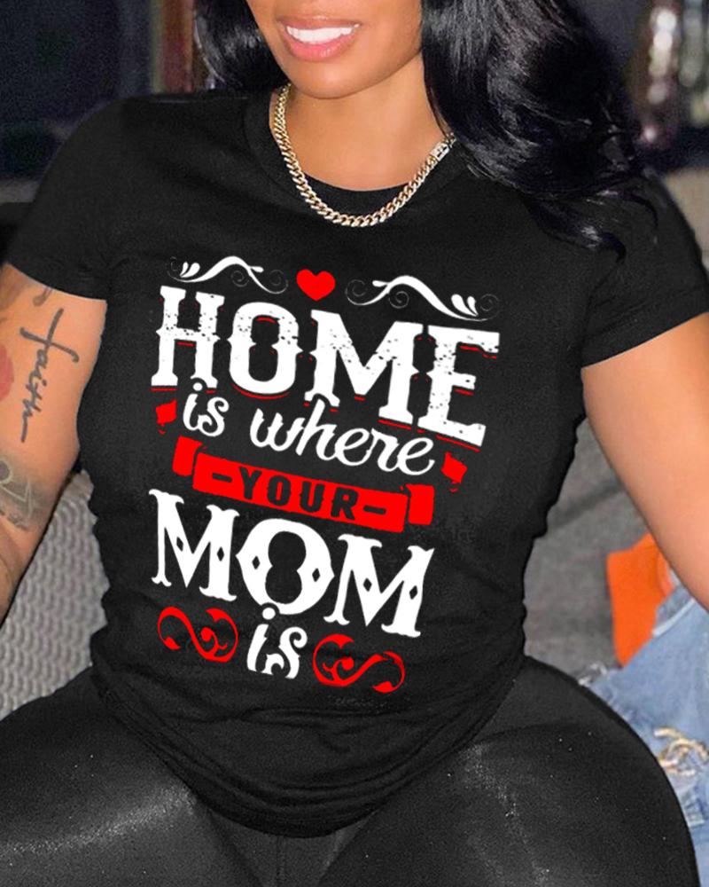 

Mother' Day Letter Print Casual T-shirt, Black