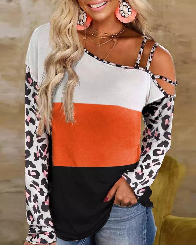 

Colorblock Contrast Leopard Cold Shoulder Top, Multicolor