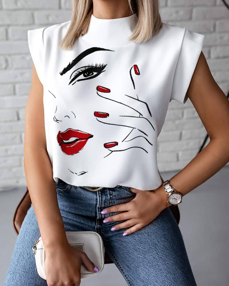 

Figure Print Casual Top, White