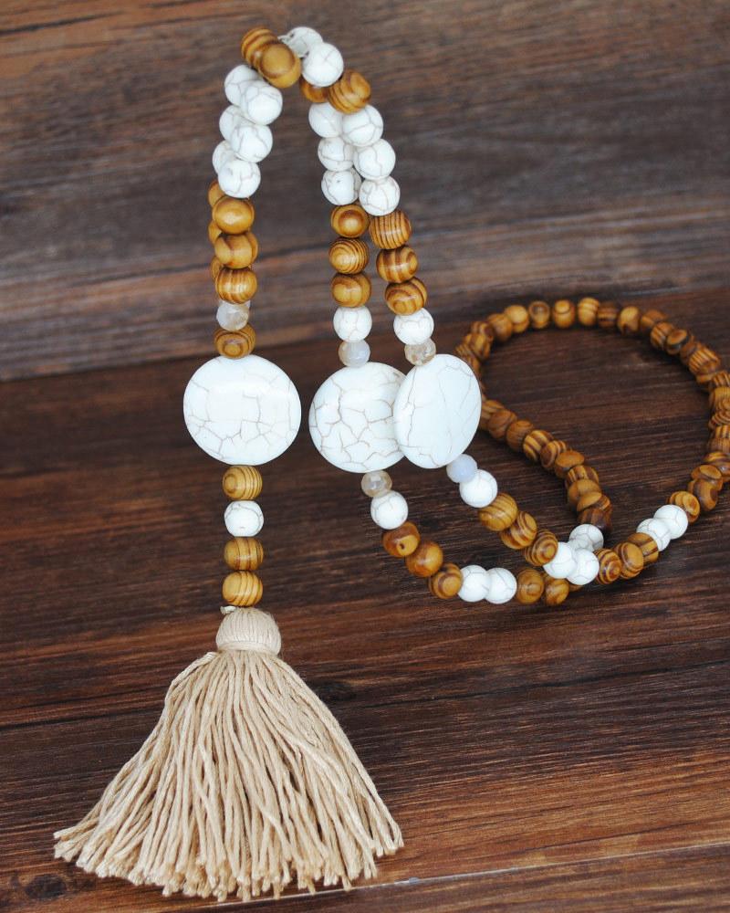 

1pc Bohemian Beaded Tassel Design Pendant Necklace, Style4