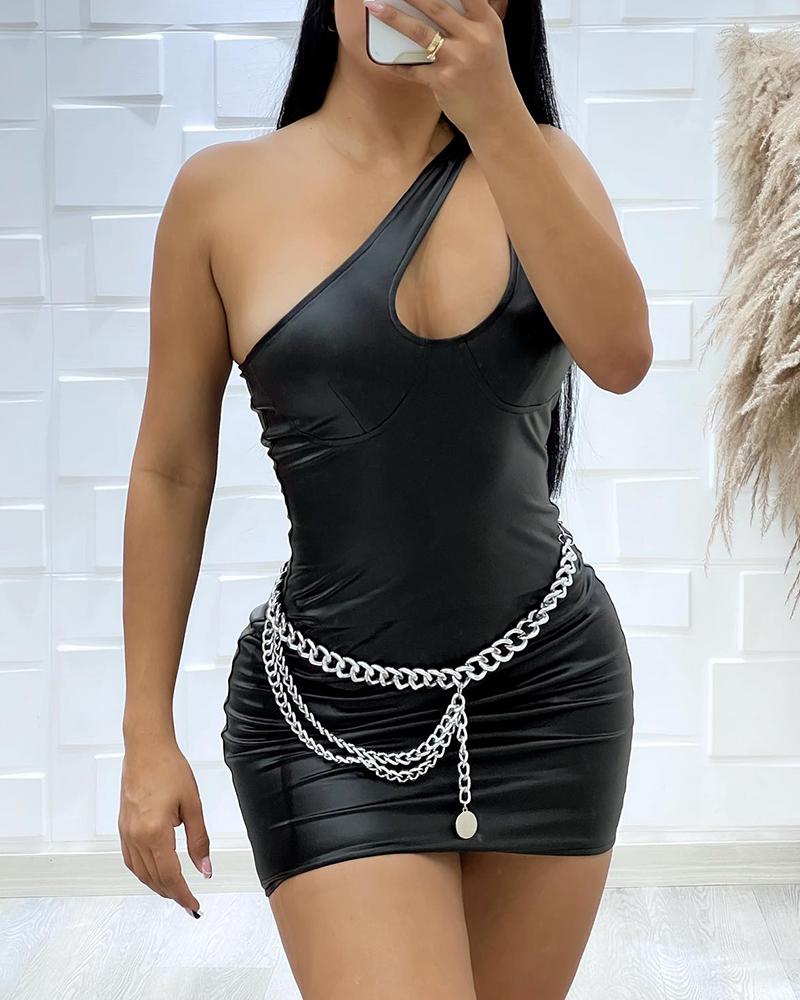 

One Shoulder Hollow Out Bodycon Dress, Black