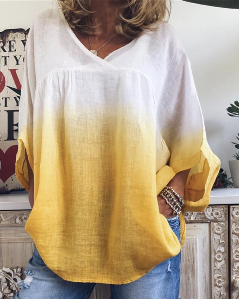 

Gradient Color Loose Casual T-Shirt, Yellow