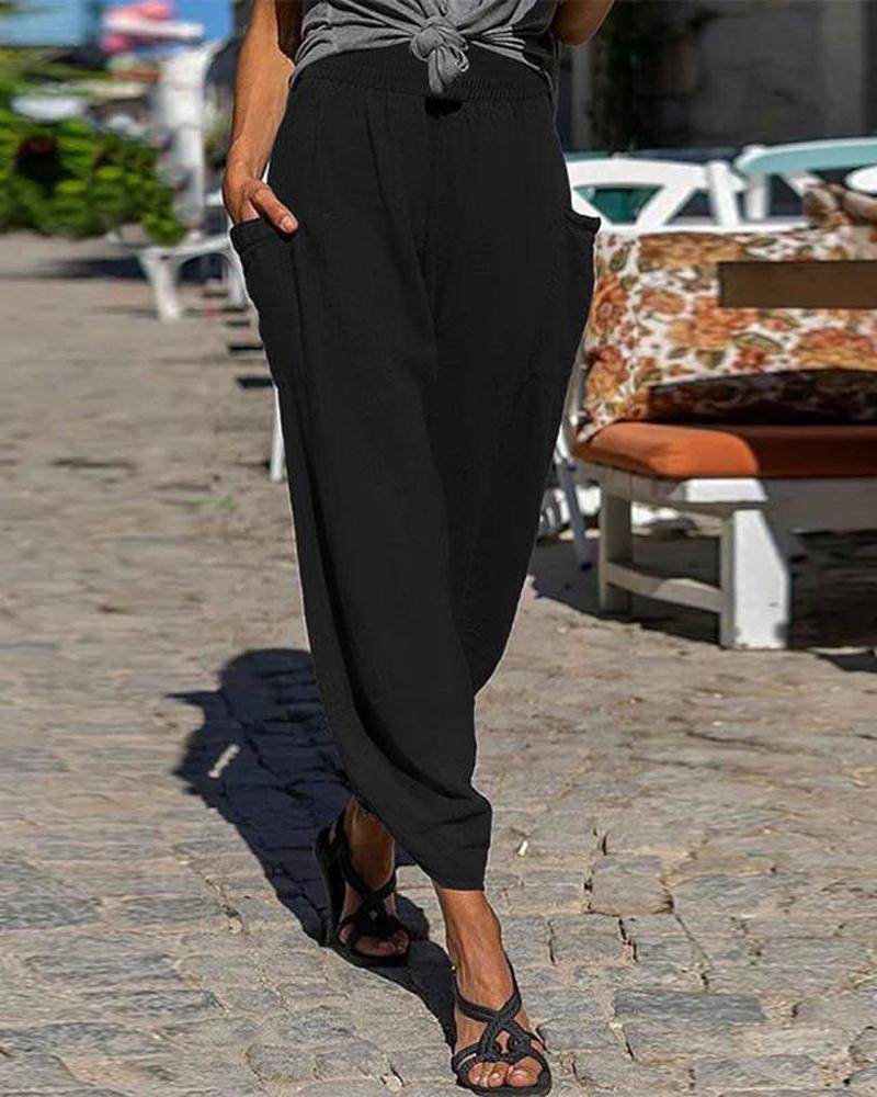 

Pocket Detail Casual Harem Pants, Black