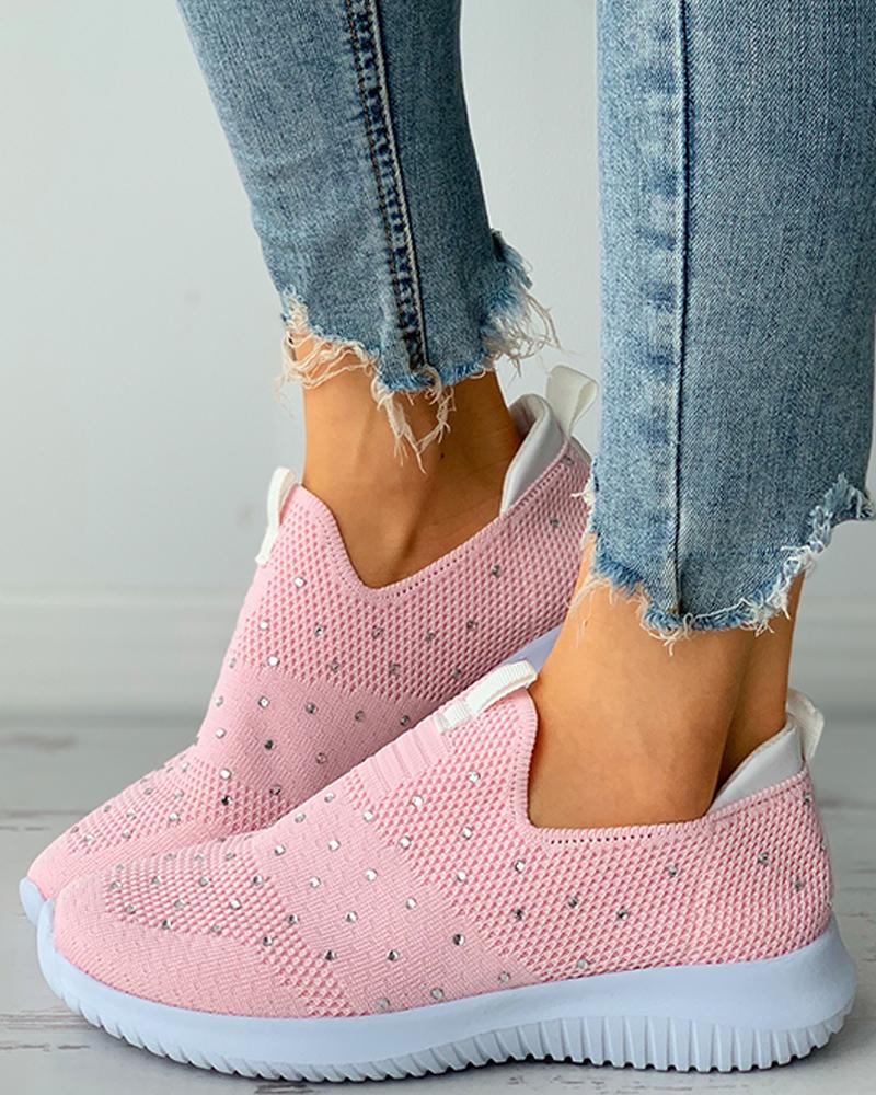 

Rhinestone Breathable Knit Casual Sneaker, Pink