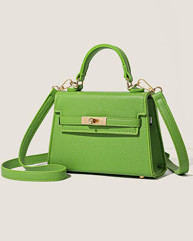 

Twist Lock Square Satchel Bag, Green
