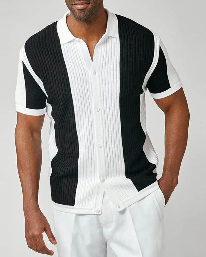 

Color Block Short Sleeve Knitted T-shirt, Black&white