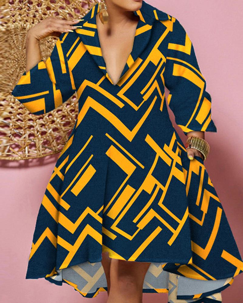 

Plus Size Geometric Print Flowy Shirt Dress, Blue