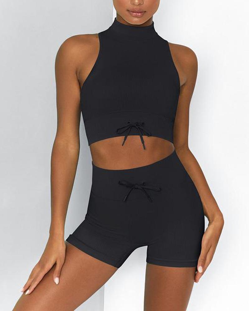 

High Waist Drawstring Active Set, Black