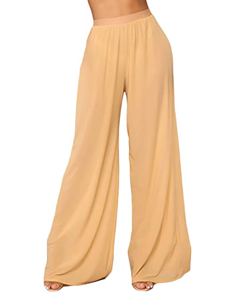 

Plain Mesh Design Wide Leg Pants, Beige