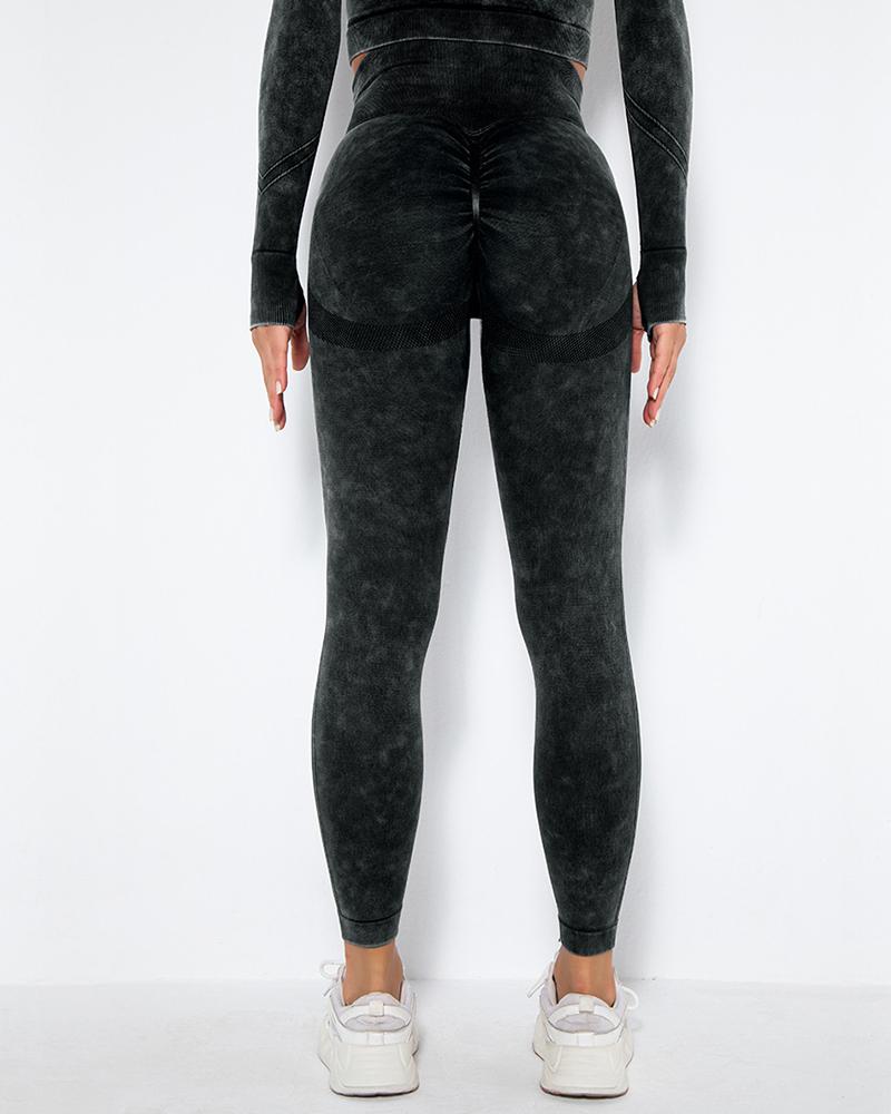 

Solid Color Seamless High Waist Skinny Sexy Active Pants, Black