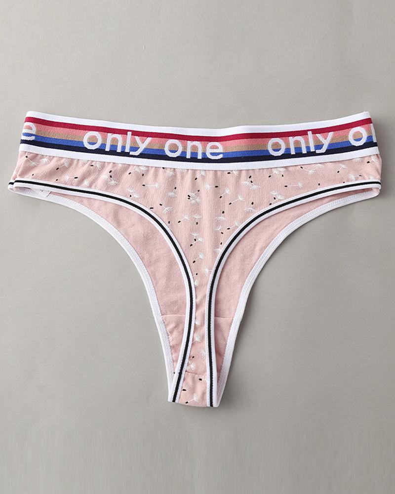 

Letter Striped Trim Heart / Graphic Print Panty, Pink