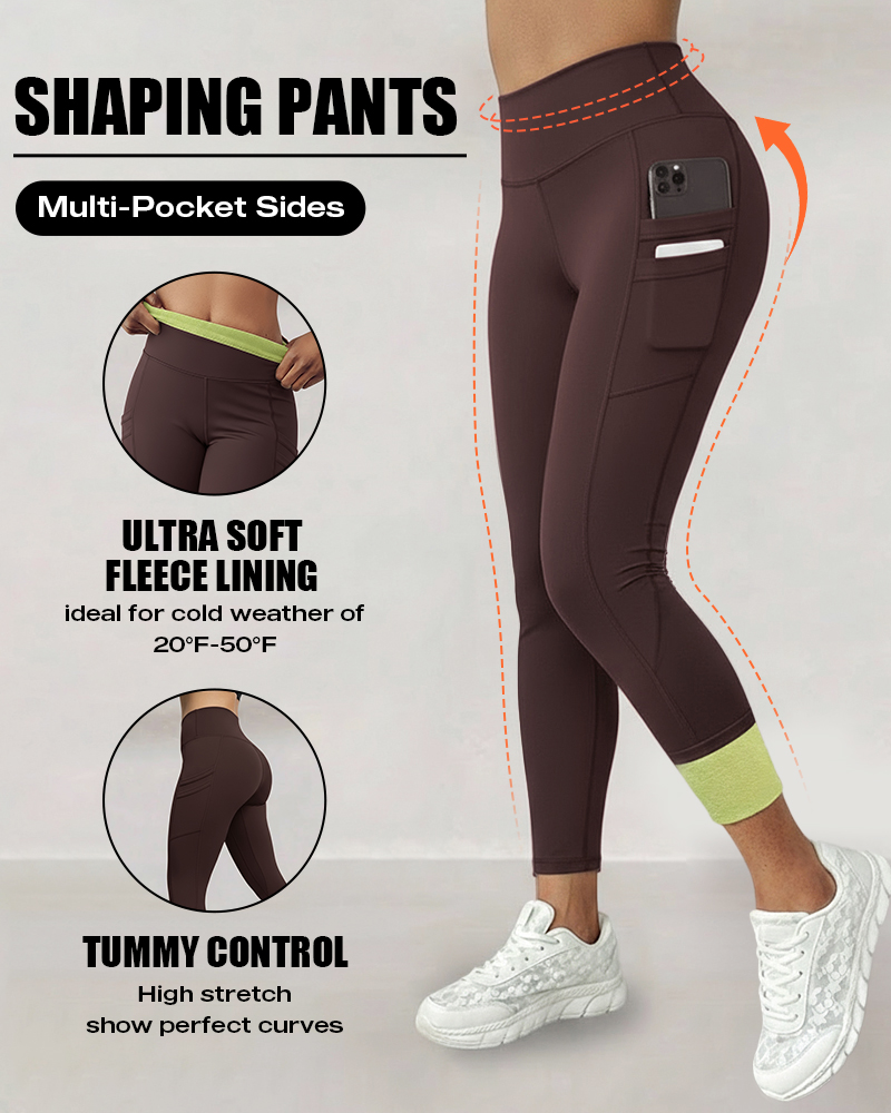 

Calça legging esportiva de cintura alta para treino, quente para inverno, controle de barriga, levantamento de bumbum, ultramacia, com forro térmico, roupa esportiva feminina com bolsos com fenda empilhados em um lado, Brown