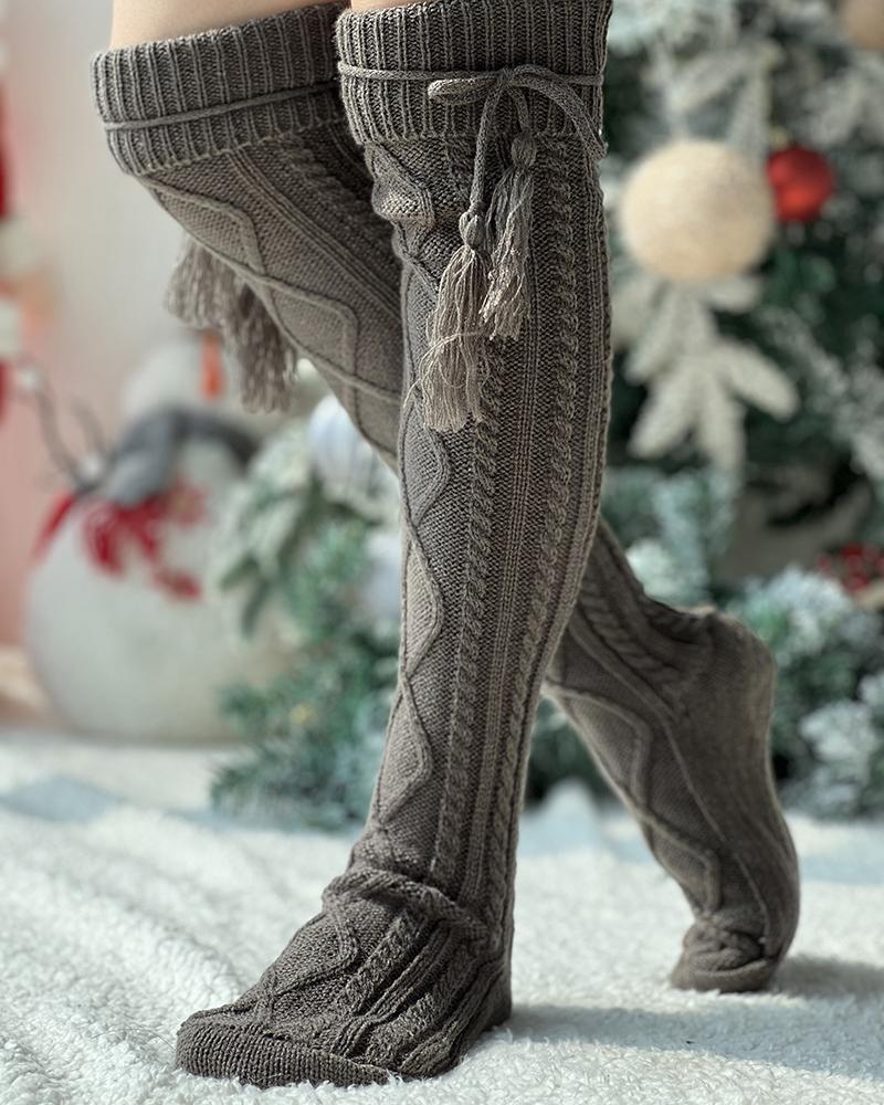 

Braided Tassel Decor Knee Length Socks, Style5