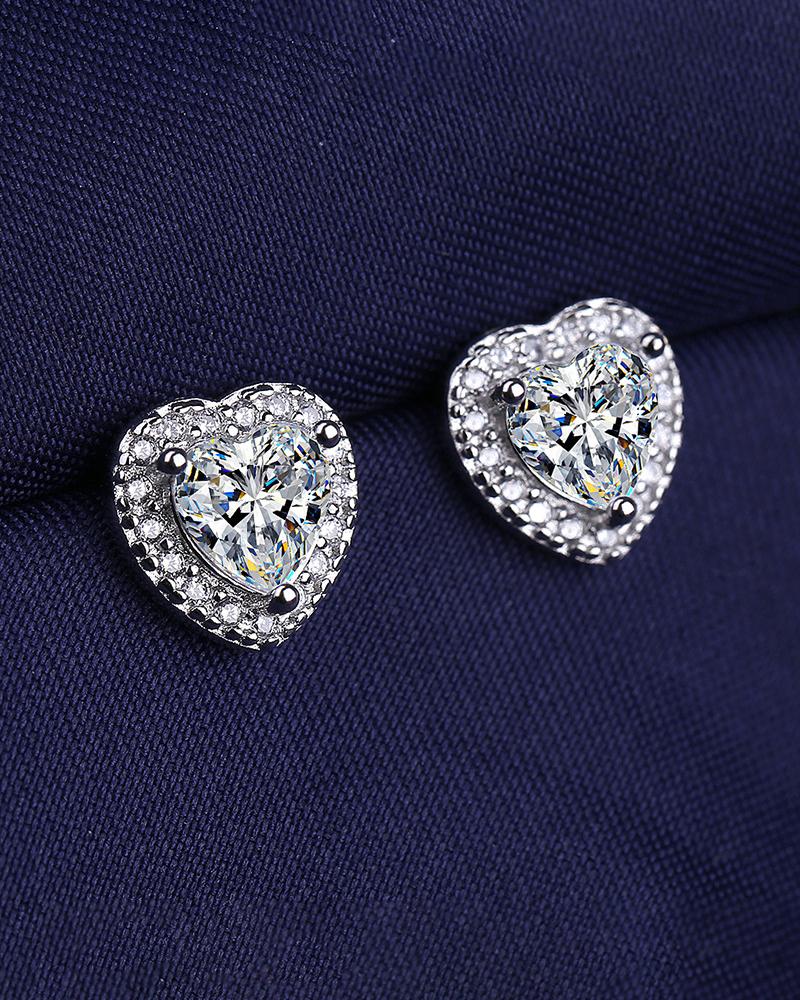

1Pair Valentine's Day Rhinestone Heart Shaped Earrings, Silver