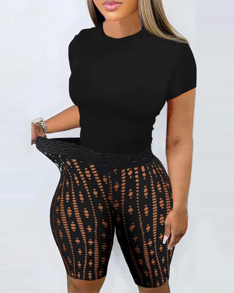 

Hollow Out High Waist Shorts, Black