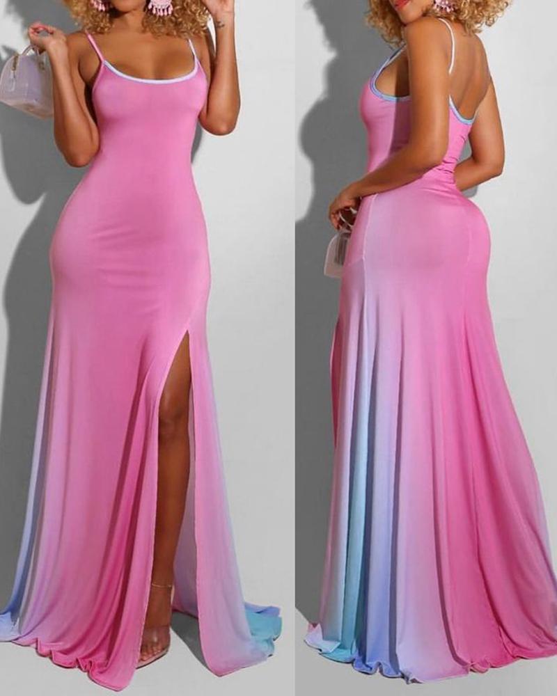 

Ombre High Slit Colorblock Maxi Women Dress, Pink
