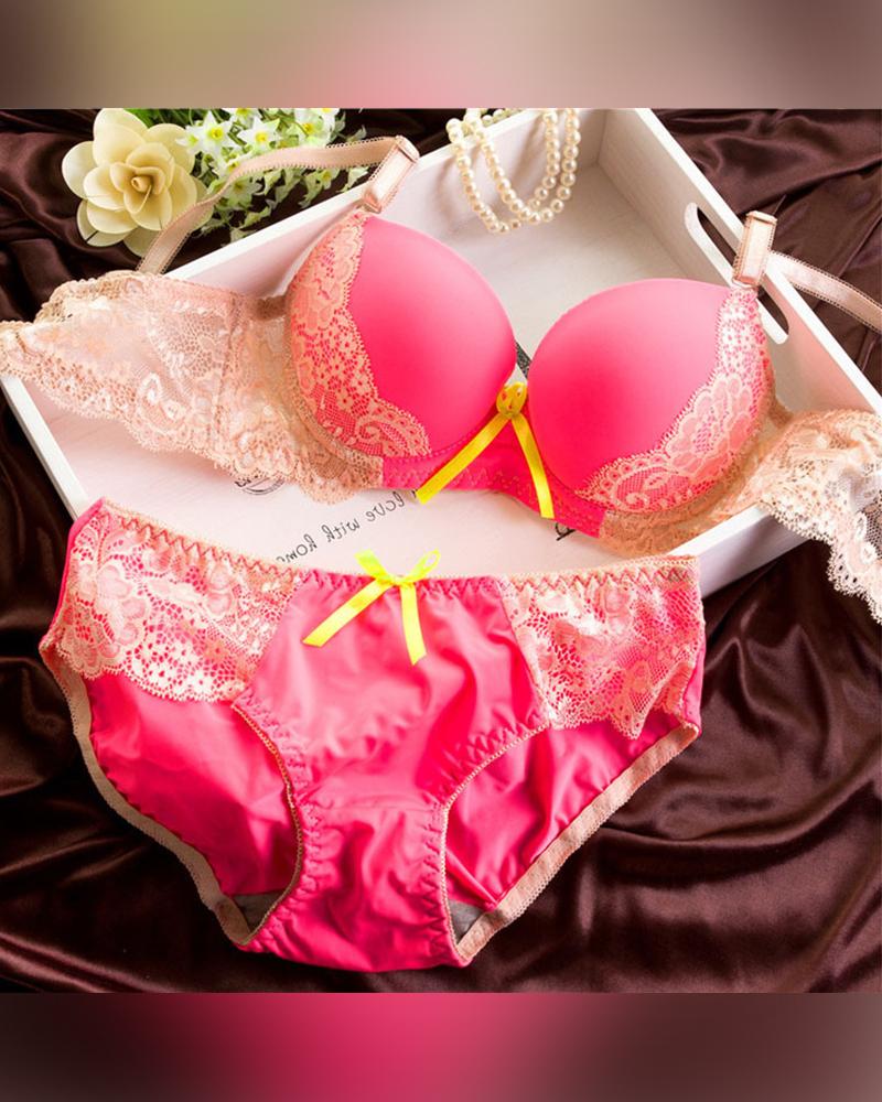 

Lace Patcwhork Strap Bra With Panties Sexy Sets, Red
