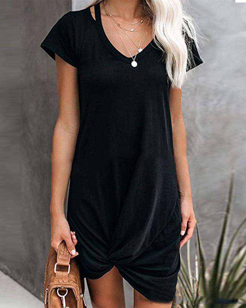 

Hollow Out Twist Hem Casual Dress, Black