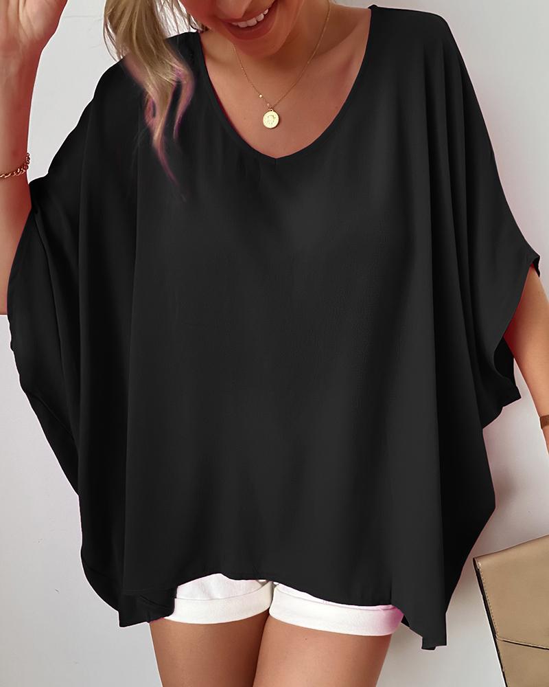 

V Neck Oversized Casual Top, Black