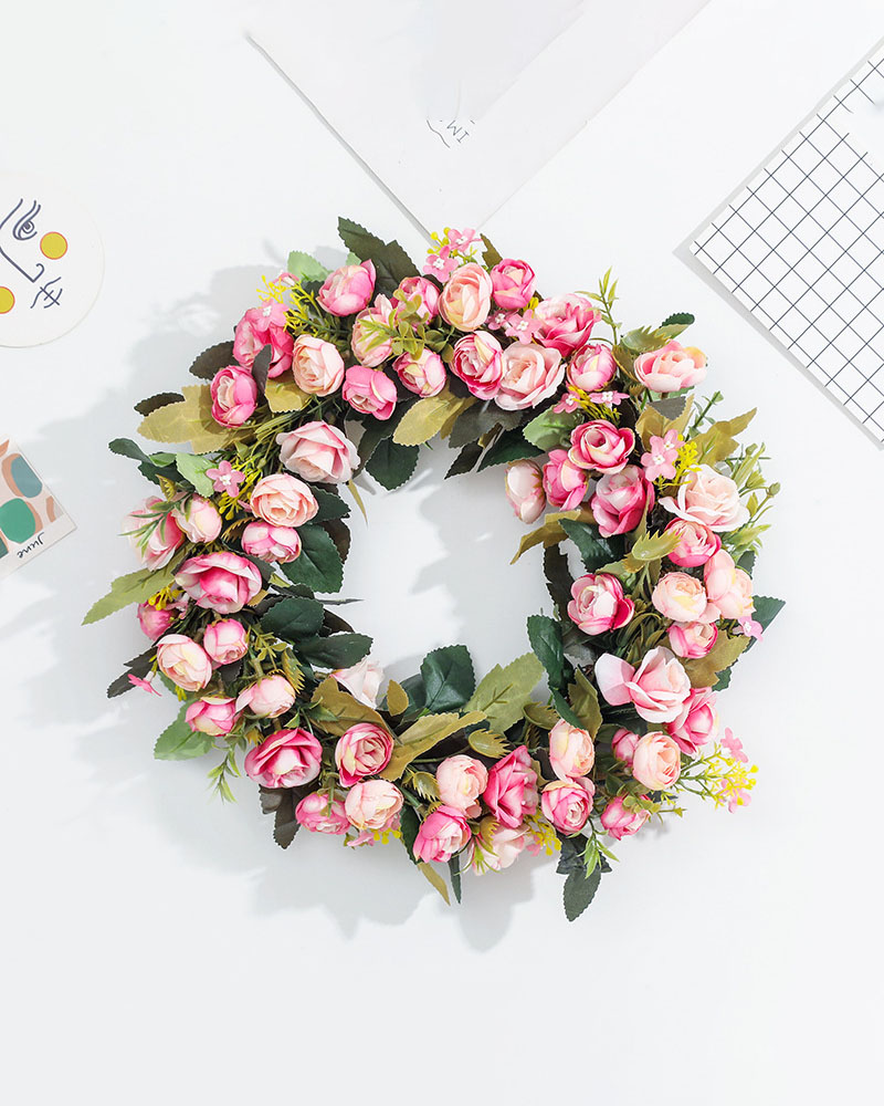 

Rose Flower Wreath Garland Wreath Handmade Home Decoration For Wedding Christmas Party, Pink