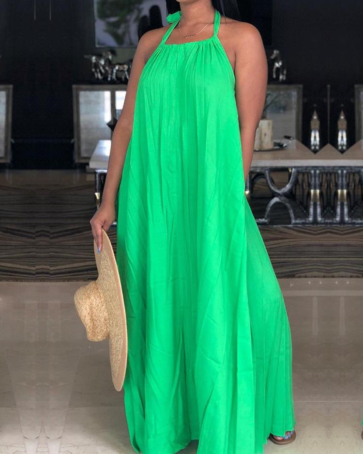 

Sexy Solid Halter Backless Maxi Dress, Green