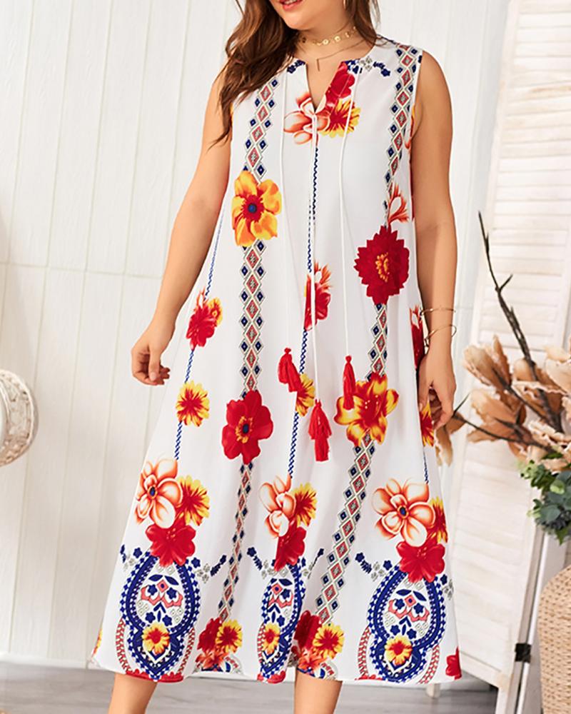 

Sleeveless Floral Print Casual Dress, White