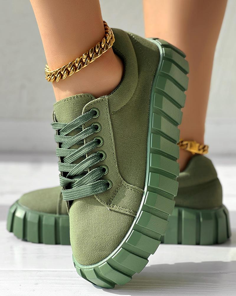 

Eyelet Lace-up Platform Sneakers, Army green