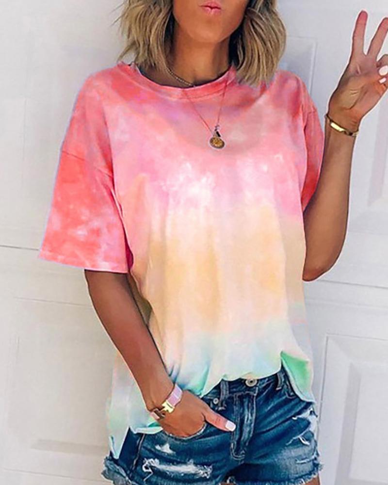 

Tie Dye Print Short Sleeve T-shirt, Red