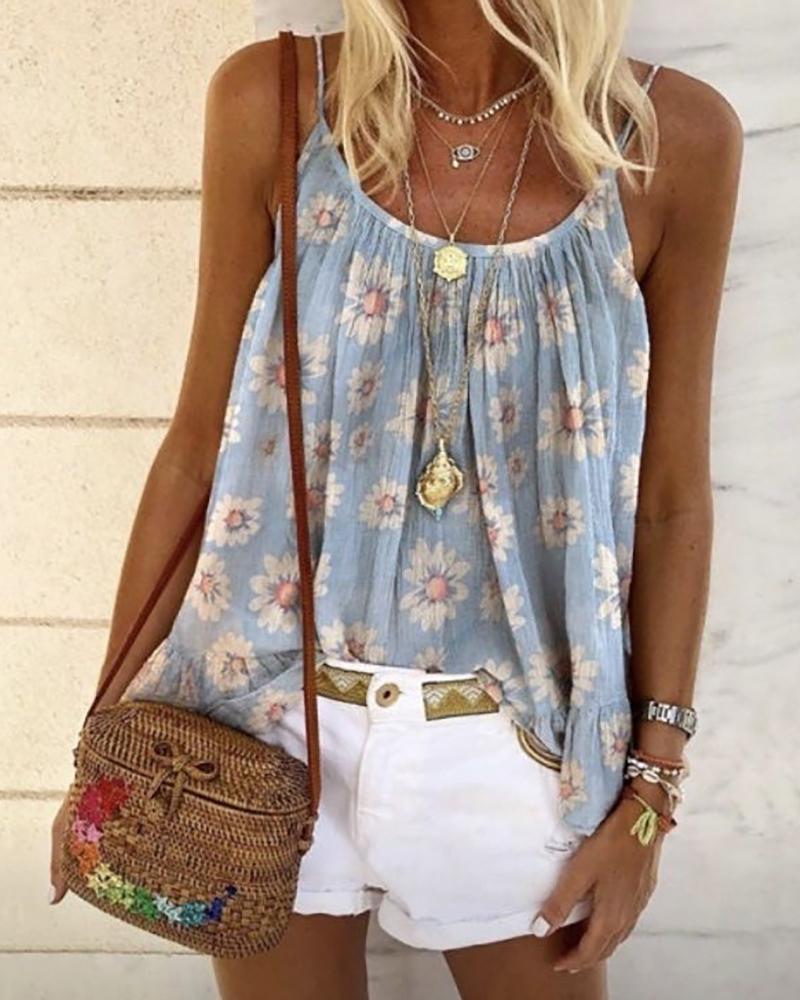 

Daisy Print Spaghetti Strap Casual Top, Blue