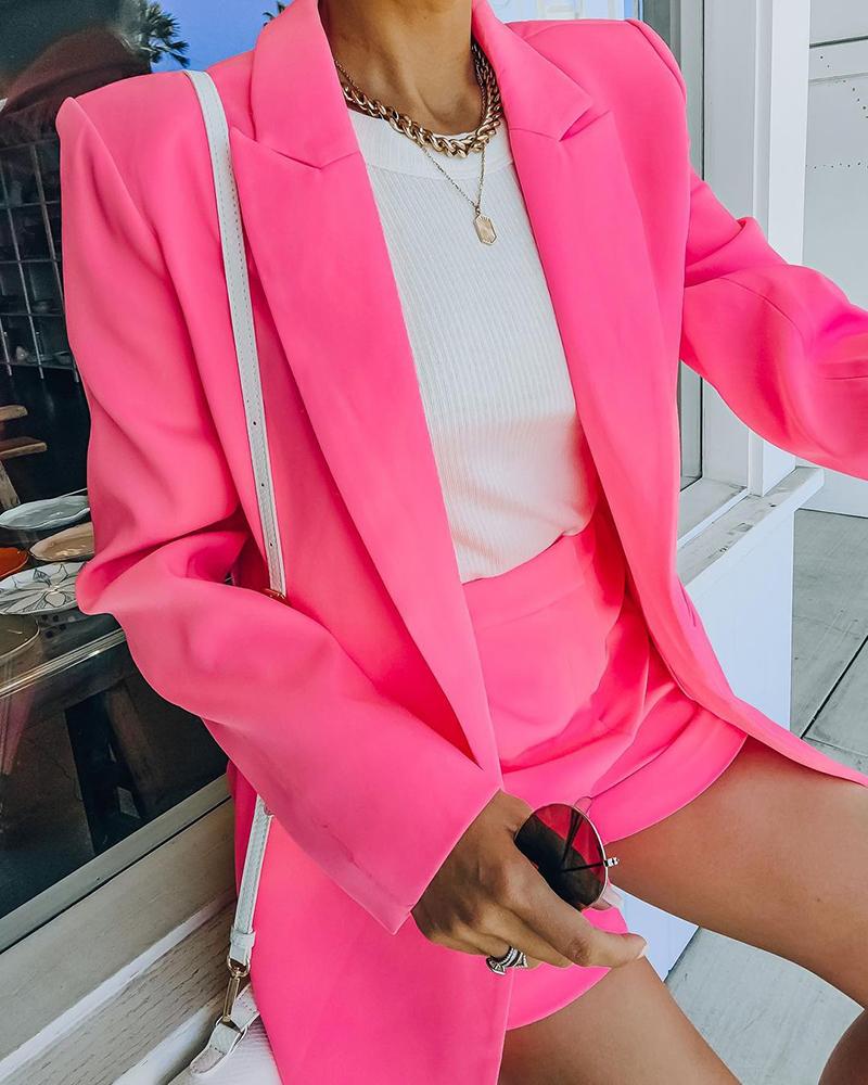

Long Sleeve Blazer Coat & High Waist Shorts Set, Pink