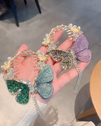 

1pc Beaded Butterfly Rhinestone Tassel Hair Clip, Blue