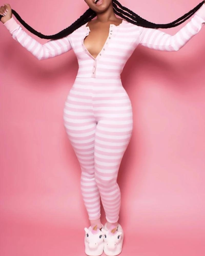 

Striped Heart / Snowman Print Lounge Jumpsuit, Pink