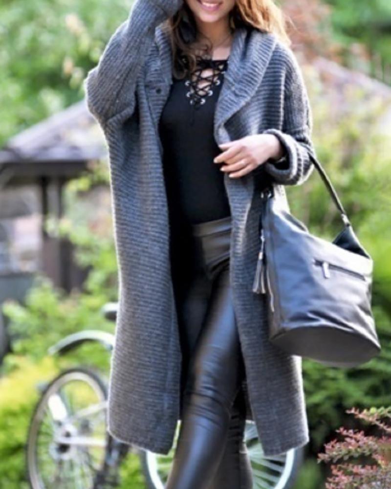 

Long Sleeve Casual Buttoned Knit Cardigan, Gray