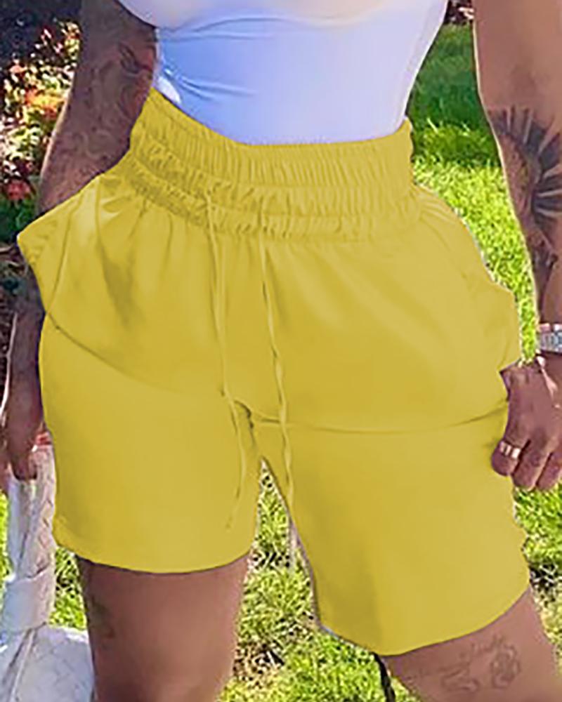 

Pocket Design Drawstring Shorts, Yellow