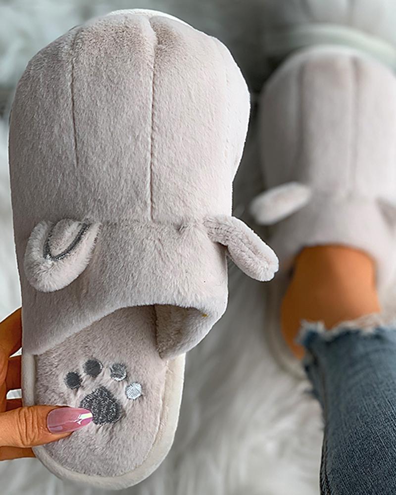 

Paw Pattern 3D Ear Design Fluffy Slipper, Beige