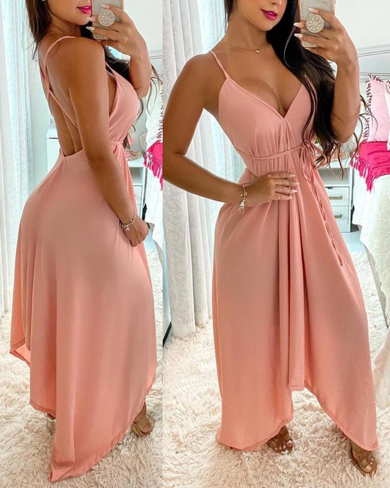 

Solid Strap Loose Long Dress, Pink
