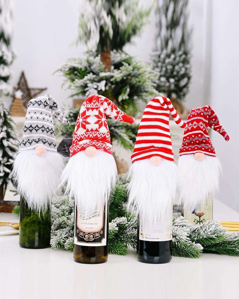 

1pc Christmas Gnome Wine Bottle Cover Champagne Wine Bottle Cap Topper Holiday Christmas Decoration Party Ornament, Style1