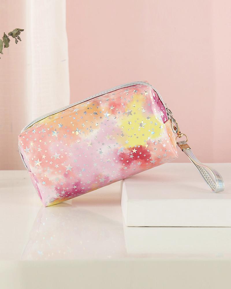 

Galaxy Print Makeup Bag Portable Cosmetic Beauty Travel Pouch Multifunctional Case Toiletry Organizer, Pink