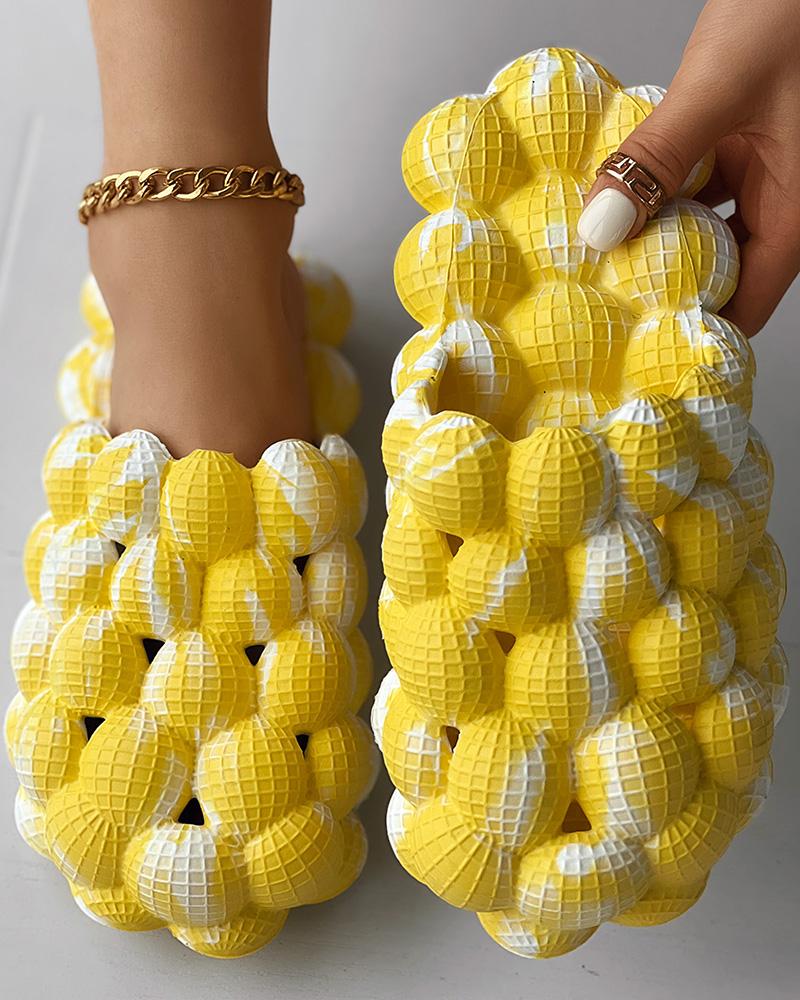 

Colorblock Non Slip Soft Bubble Slippers, White&yellow