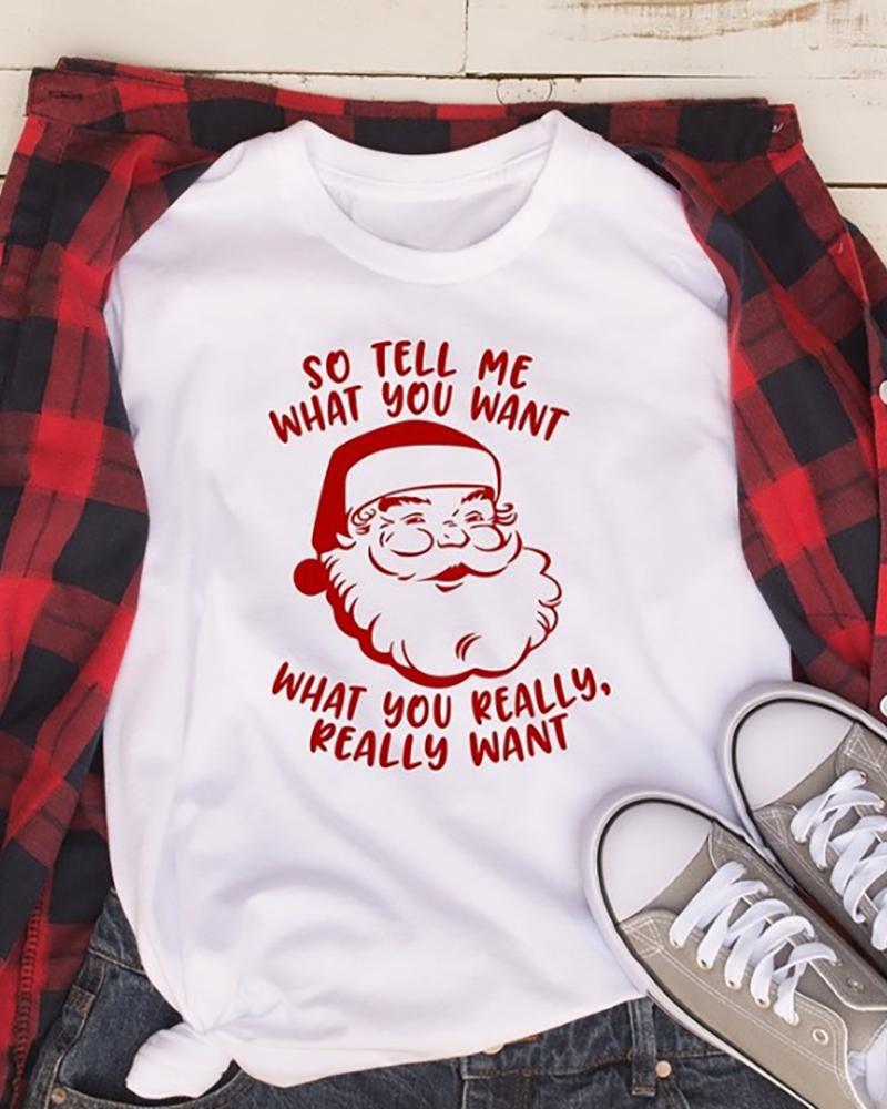 

Christmas Letter Print Short Sleeve Casual T-Shirt, White